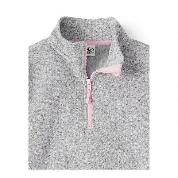 Athletic Works Girls Sweater Fleece Quarter Zip Pullover (Gray/Pink, XL, 14-16) - Picture 2 of 9